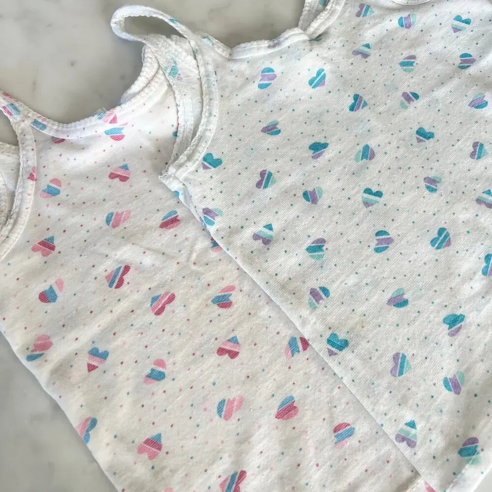 Vintage 80s 90s Girls' Bundle Heart Tank Tops and Rainbow Shorts / Small 5 6